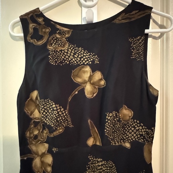 Gold and Blue Sheath Midi Dress Sleeveless Crew Neck - Picture 6 of 8